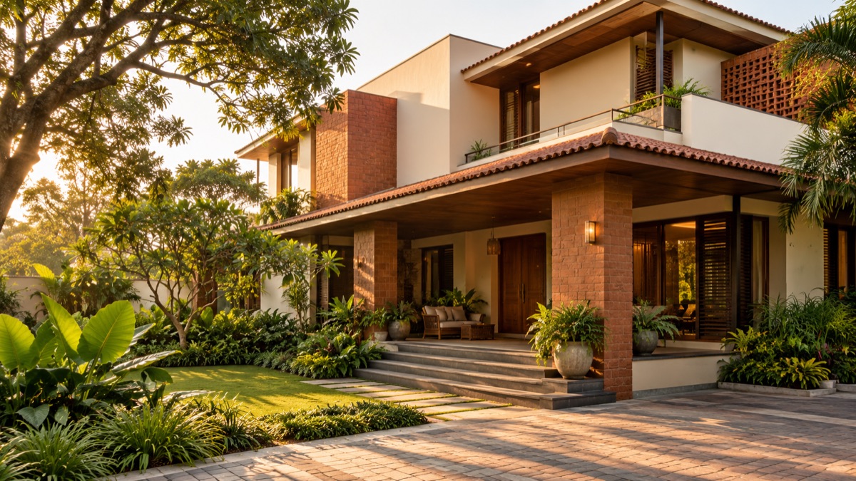 Illustrative independent home with a veranda and garden